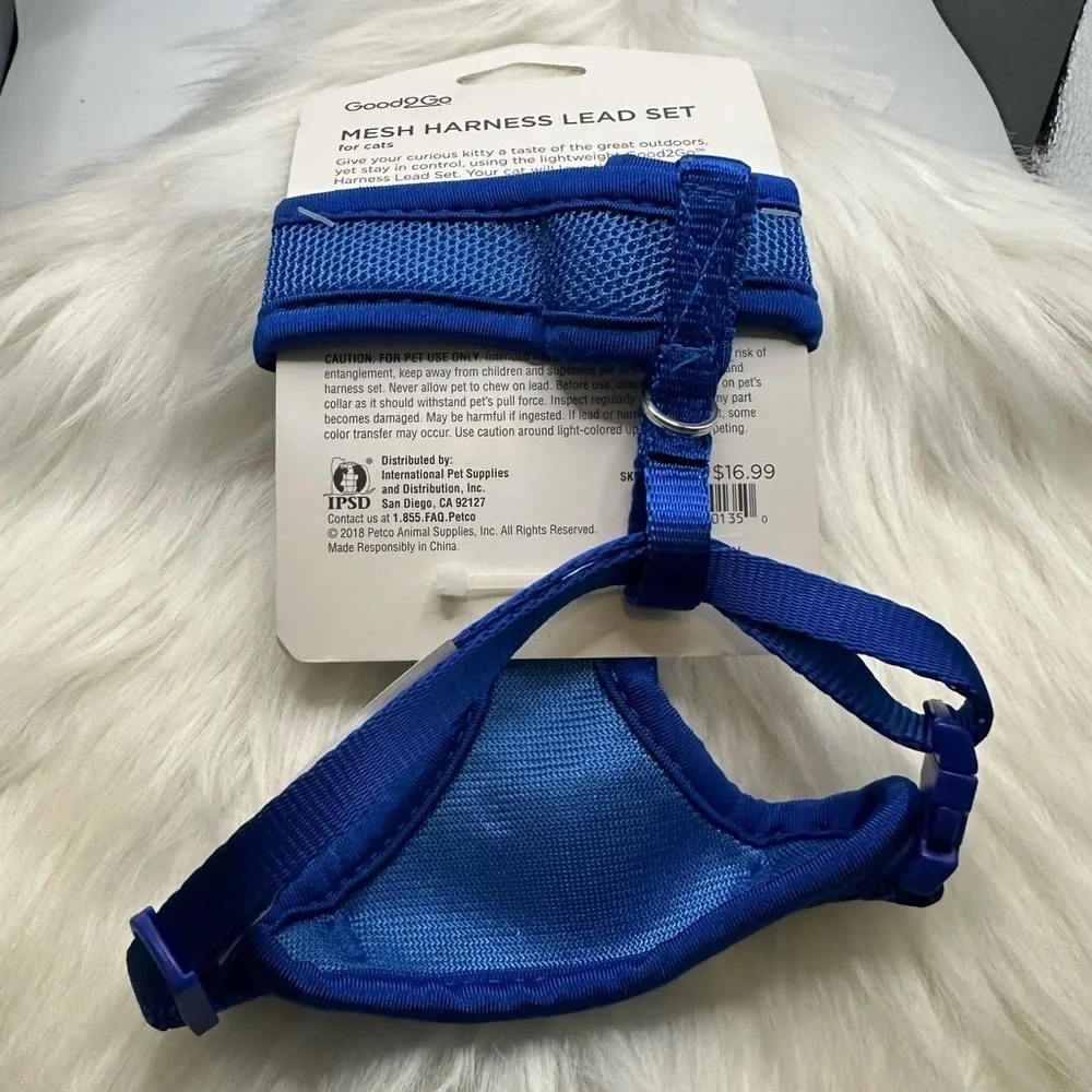💜3/$15 Good2Go Vibrant Blue Mesh Cat Harness and Lead Set